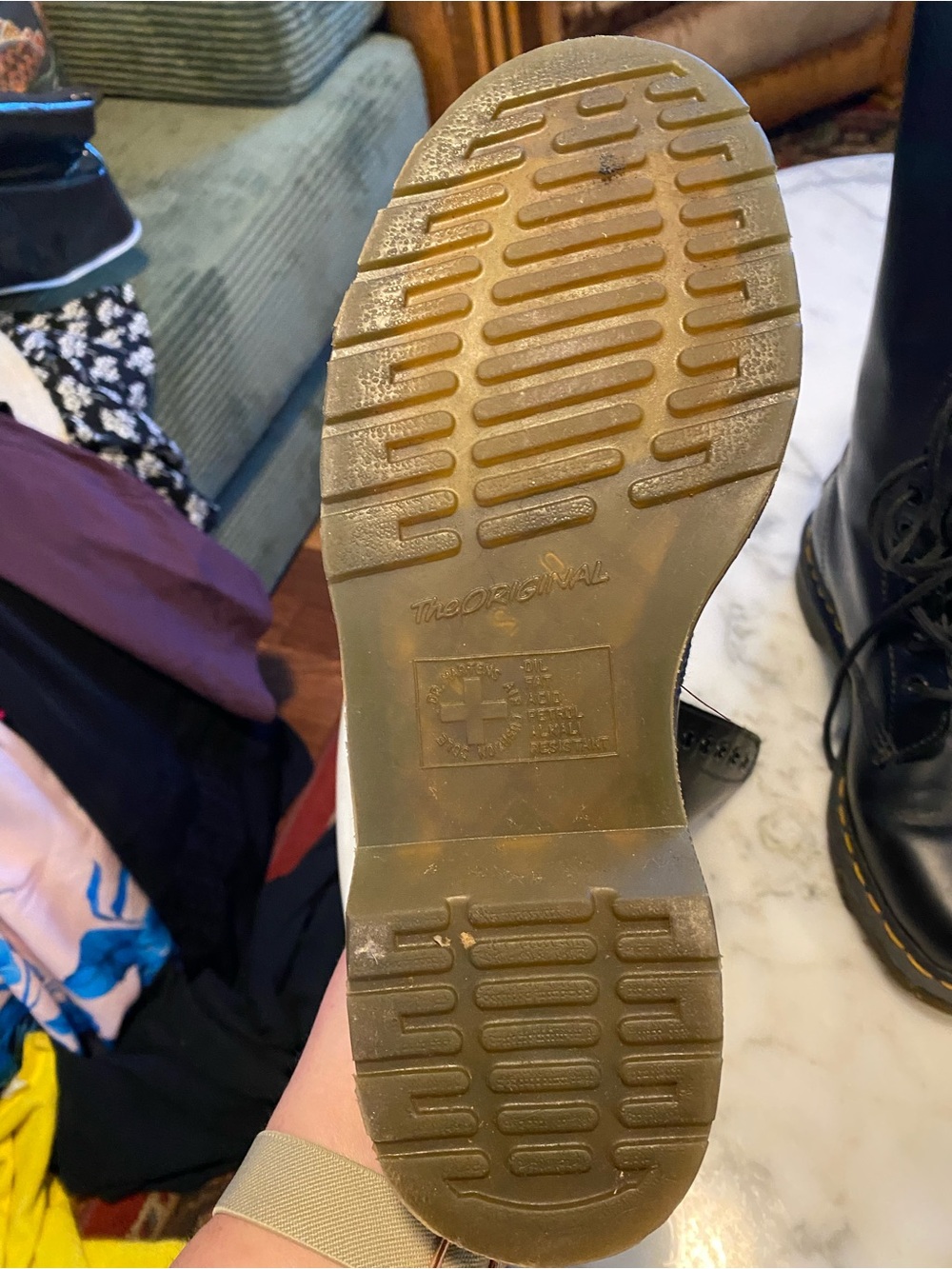 Dr. Martens Black 14-Eye Lace-Up Combat Boots with Yellow Stitching - Picture 8 of 14